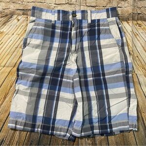 American Eagle Blue Plaid Longer Length Cotton Shorts